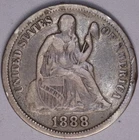 1888 Seated Liberty Dime VF+