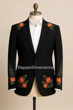 Men 2Pc Black Bespoke Guitar Embroidered Nudie Western cowboy Cocktail Prom Set