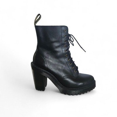 Dr Martens Kendra Soft Black Sendal Leather Mono Chunky Hi Heeled Boots US9/UK7