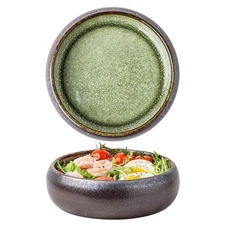 Uaral Ceramic Salad Bowls Set,18 Ounce Black Shallow Bowl Set for Pasta,Desse...