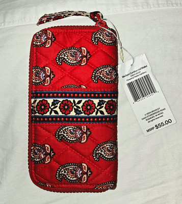 Vera Bradley Red Paisley Floral Zip-Around Wallet w/ Zipper & Wrist Strap