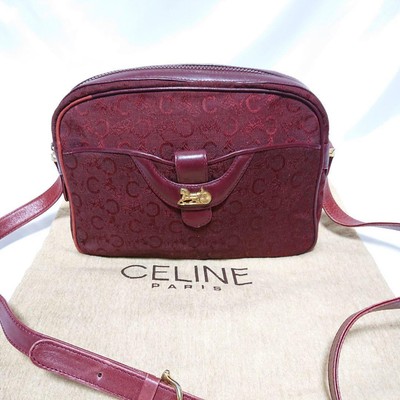 Vintage Old CELINE Bordeaux Canvas Leather Shoulder bag Used Excellent+ Japan