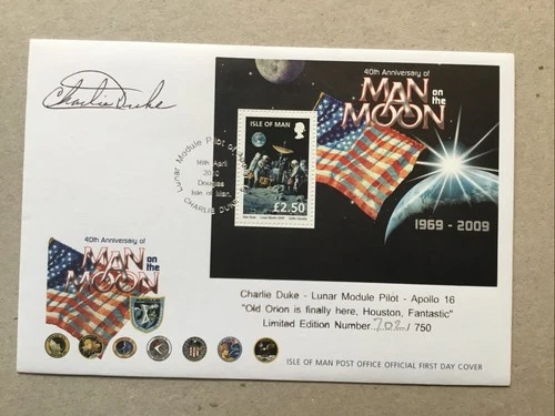2010 40th Anniv 1st Man On The Moon Isle Of Man FDC Sig By Charlie Duke.