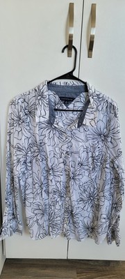 Tommy Hilfiger Women's XL White/Black Floral Long Sleeve Button-Down Shirt