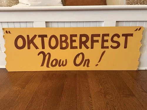 Vintage OKTOBERFEST Now On! Hand Painted Cardboard Sign Banner 43" Beer Man Cave