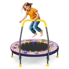 36" Foldable Kid Trampoline w/ 20 LED Lights Foam Handlebar Padded Safety Cover