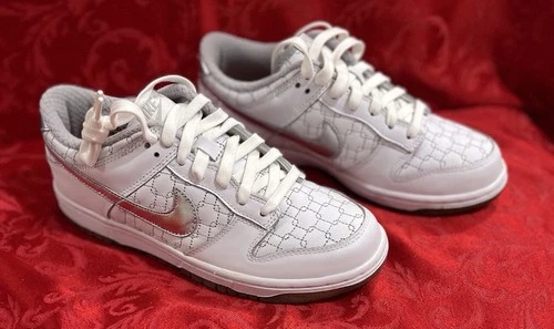 Nike Dunk Low White & Metallic Athletic Shoe Size 7.5