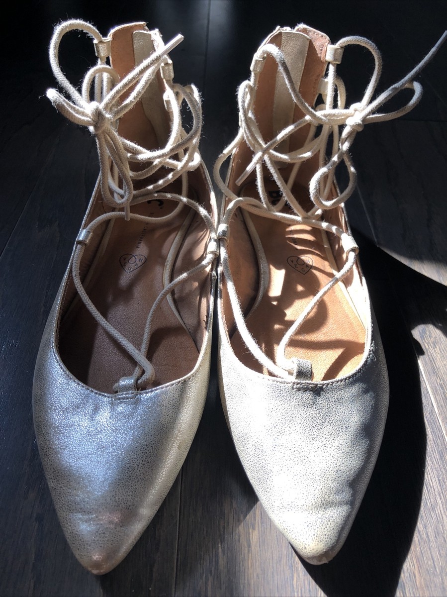 Ballerines à Lacets BC Born In California - Cuir Végétalien Beige/Doré - Taille US 8 - Portées 1 Fois
