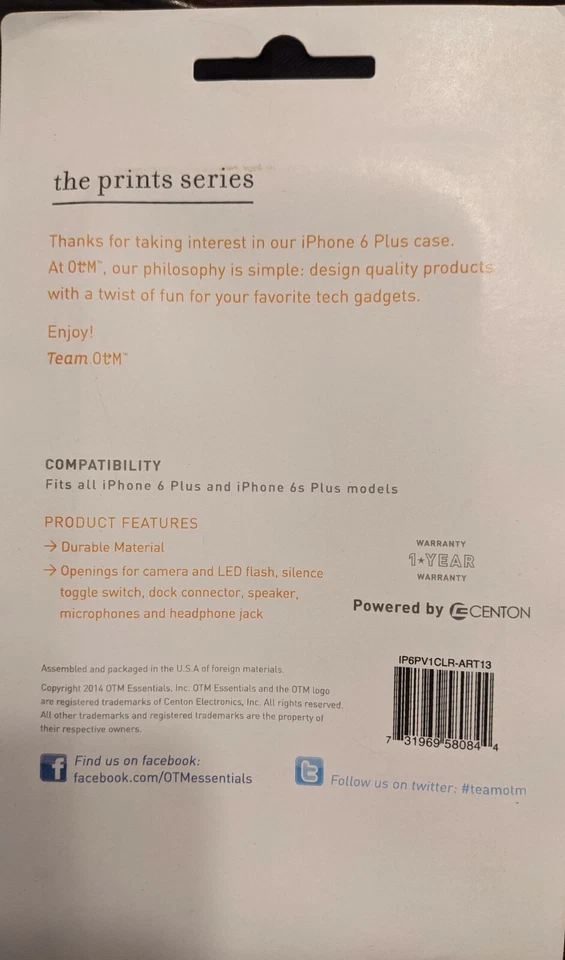 Funda Centon OTM Cotizaciones Impresiones para iPhone 6/6s Plus, Transparente/Peonías Gone Brillante Foto 3 de 3