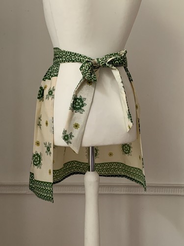 Handmade Homemade Green & Ivory Floral Cotton Tie Back Kitchen Half Apron - Picture 8 of 12