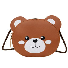 Brown Bear Zippered Crossbody Purse with Braided Strap - New