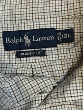 Ralph Lauren Dress Shirt Mens 16 Large Plaid Oxford Classic Fit Button Up Preppy