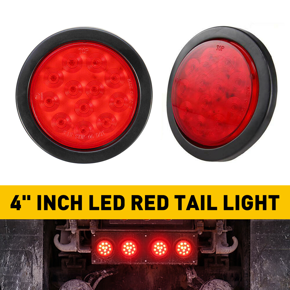 2PCS Red 12 LED Waterproof Truck Trailer Tail Brake Turn Lights 4 Inch Round