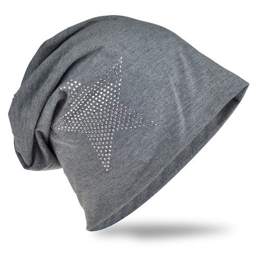 Beanie Mütze Unifarbe mit Strass Stern Herren Damen Mützen Jersey Slouch Trend - Bild 4 von 29