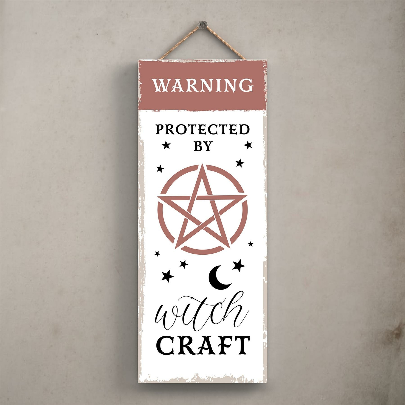 PROTECTED BY WITCHCRAFT RECTANGLE WITCHCRAFT THEMED HALLOWEEN WOODEN PLAQUE