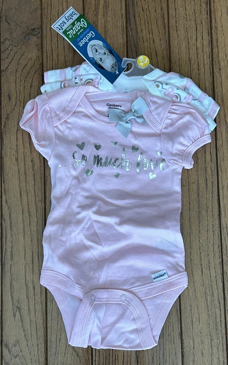 New Gerber Baby Girls 3 Pack Organic Cotton Onesies Sz 0 3 Months Newborn E22