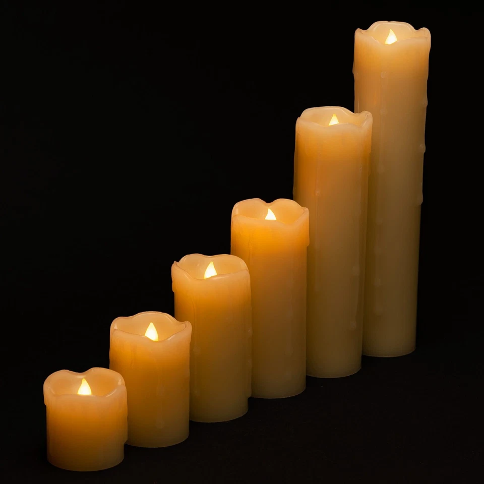 Halloween 6pcs Timer Flickering Flameless 2"-9" LED Pillar Candles Realistic - Image 3 of 4
