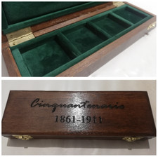 Cofanetto astuccio in legno per monete serie Cinquantenario 4 caselle verde  