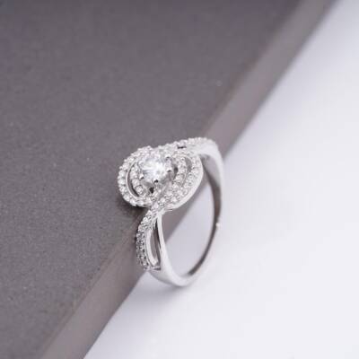 14K White Gold Plated Silver Round Lab Created Diamond Wedding Engagement Ring