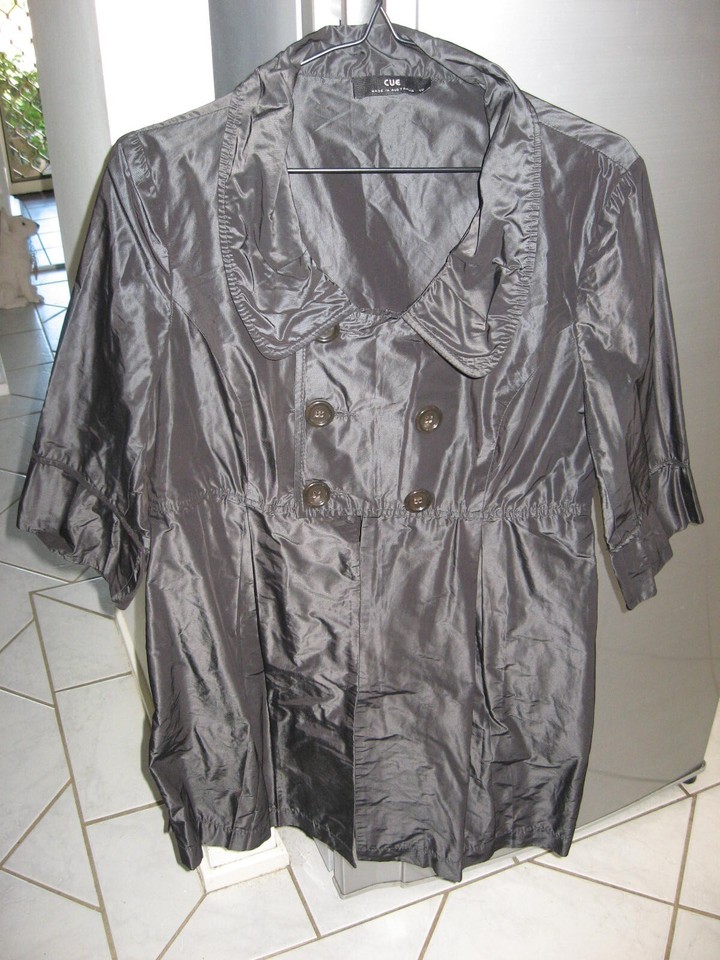 CUE BLACK 3/4 SLEEVE COLLARED DOUBLE BREASTED COAT/JACKET WITH POCKETS SIZE 10