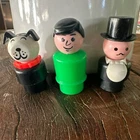 Fisher Price Little People Dog, Green Man, Top Hat/Tux Lot Of 3 Plastic Vintage
