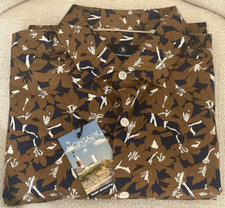 NWT Hart Schaffner Marx size M navy brown short sleeve button up shirt mens 85