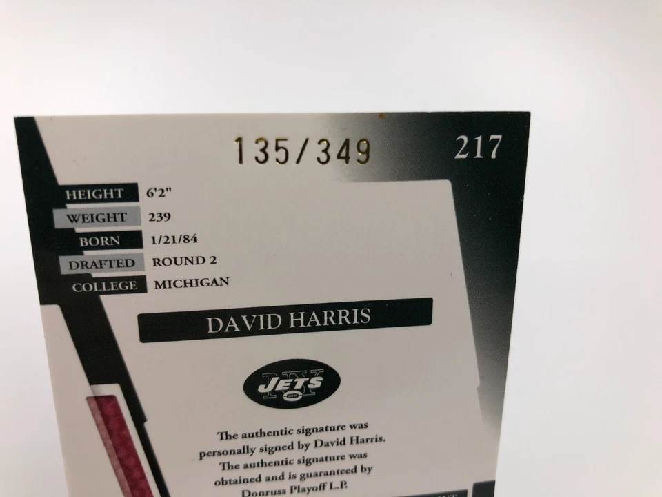DAVID HARRIS ROOKIE AUTO Card 2007 Absolute SP/349 Signed NY JETS MICHIGAN - Image 3 of 4