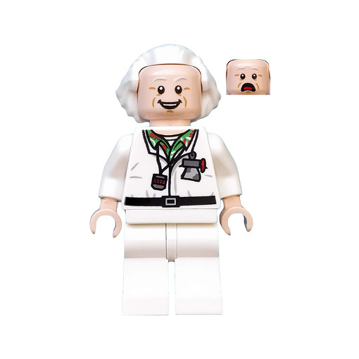 Figurine Lego Doc Brown cheveux longs pour diorama de laboratoire miniature