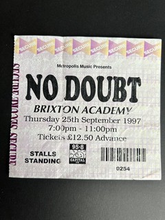 No Doubt – Brixton Academy – 25th Sept 1997 Original Concert Ticket