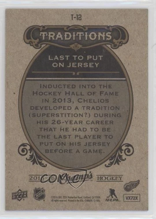 2015-16 Upper Deck Champ's Traditions Chris Chelios (Last to Put on Jersey) HOF - Image 2 of 2