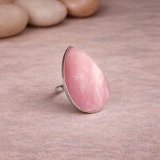 Vintage Style Pink Stone Ring Sterling Silver Teardrop Statement Ring
