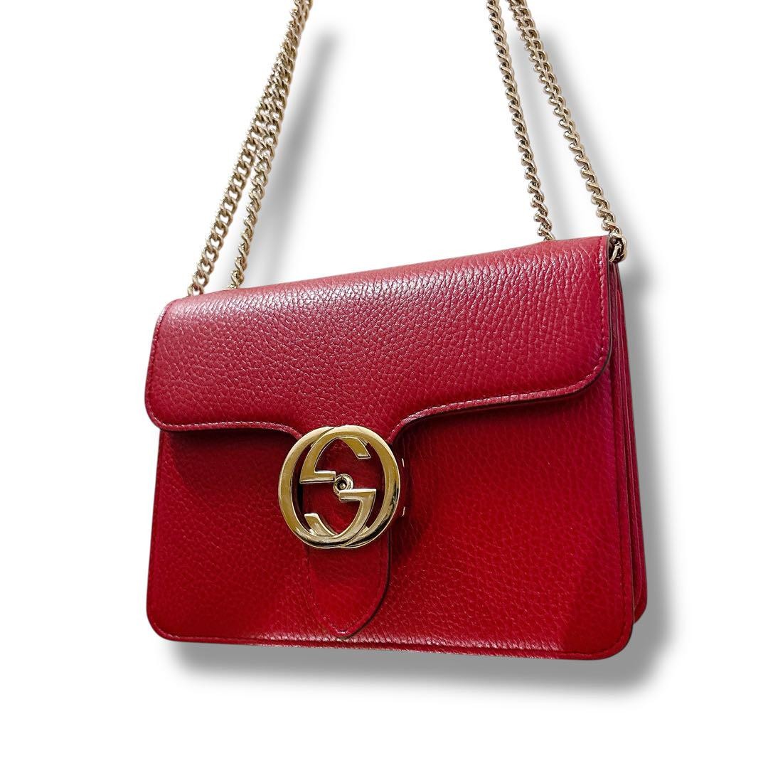 Gucci Interlocking Red Leather Shoulder Bag with Gold Hardware Used
