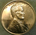 1941 American Cent Beautiful AU Red Lincoln Wheat Philadelphia Mint