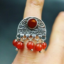Egyptian Handmade Silver Islamic Muslim Jewelry Ring Arabic Calligraphy Inlays