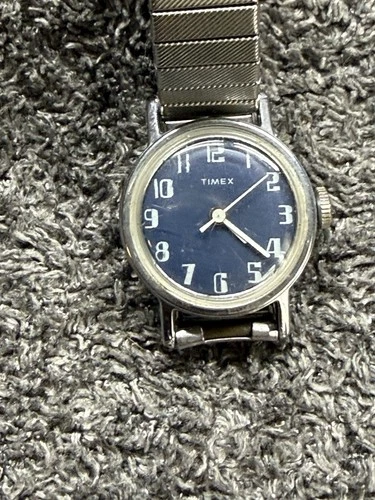 Vintage Timex Watch for Ladies, Blue Dial ,Silver-tone, Mechanical, Runs