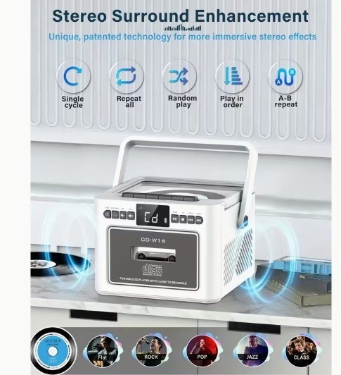 Lecteur CD portable Bluetooth 10W stéréo à haute autonomie USB TF - 4