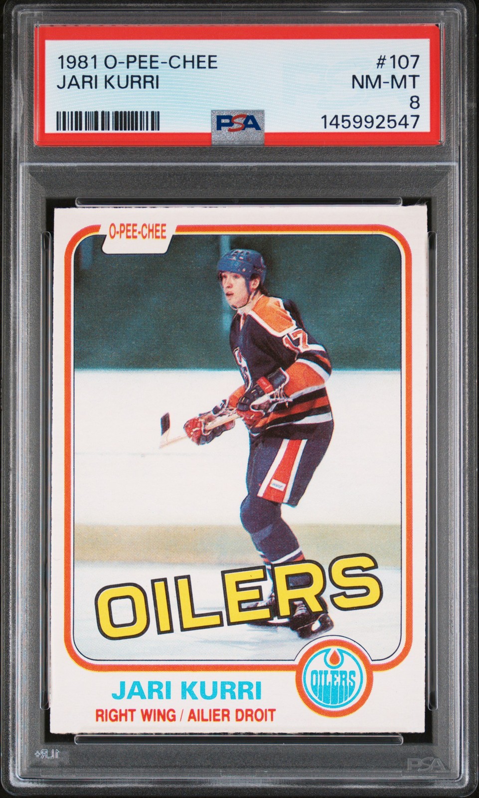1981 O-PEE-CHEE #107 JARI KURRI ROOKIE RC PSA 8