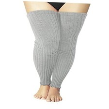 Women's Plus Size Leg Warmers Knit Over Knee High Footless Socks C04-light Grey
