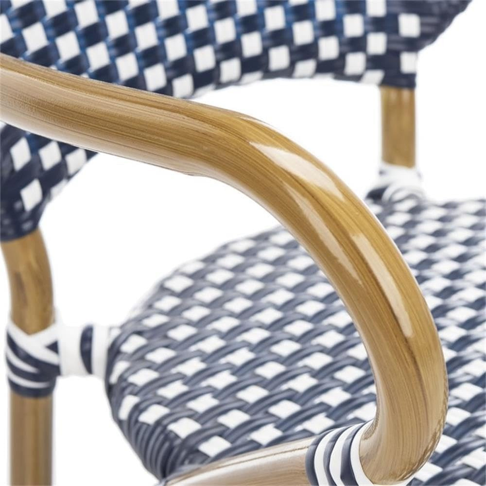 Navy & White Rattan Stacking Arm Chairs, Set of 2 for Indoor/Outdoor Use