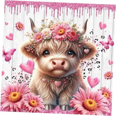  Valentine Day Diamond Art Cow Kits for Adults, Highland Cow Diamond Painting 