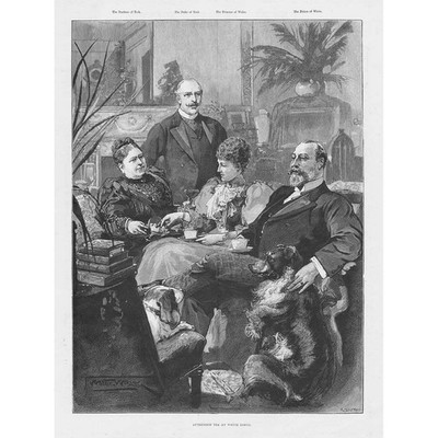DUCHESS OF TECK Afternoon Tea with Prince(ss) of Wales - Antique Print 1897