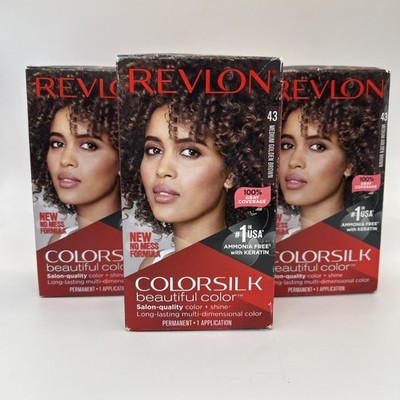 3X Revlon Colorsilk Beautiful Color Permanent Hair 43 Medium Golden Brown Worn