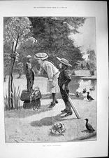 Antique Old Print Young Idolaters A Forestier Children Admiring Statue 1893