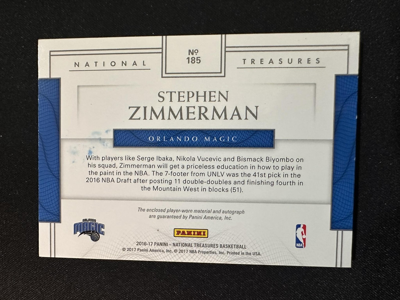 Stephen Zimmerman RC 2016-17 National Treasures Rookie Patch Autograph Auto /25 view 2