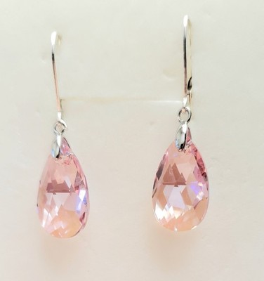 925 Silver made with Crystal from Swarovski 16mm Light Rose Shimmer Earrings