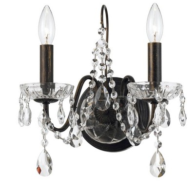 Crystorama Butler 14''H English Bronze 2-Light Crystal Sconce