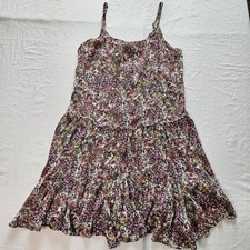 Ditsy Floral Swing Tank Mini Dress Women's XL Tiered Lace Up Back Babydoll