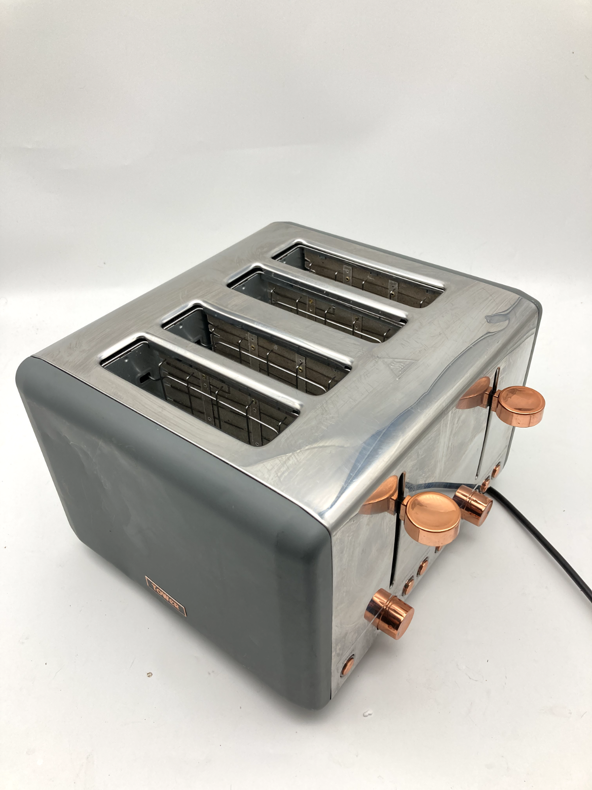Tower Cavaletto 4-Slice Toaster Black Rose Gold 1800W Defrost Reheat Crumb Tray