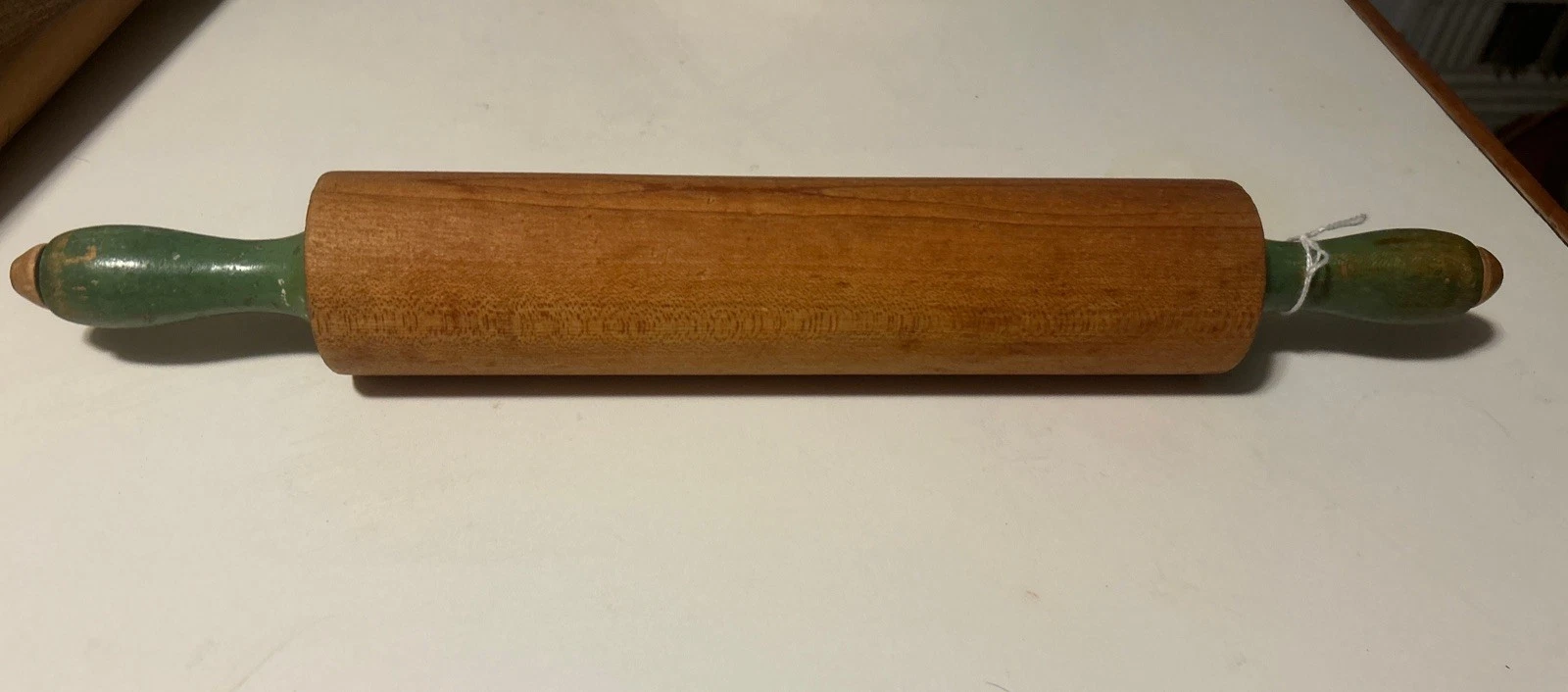 Vintage Green Handled Wooden Rolling Pin Farmhouse Kitchen 17" Outside Handles