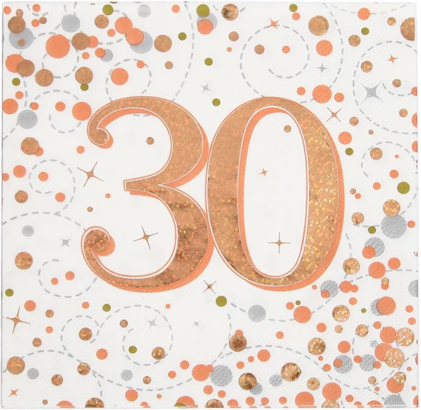 30th Birthday Party Napkins – Rose Gold 3 Ply Quality Party Serviette Pack of 16